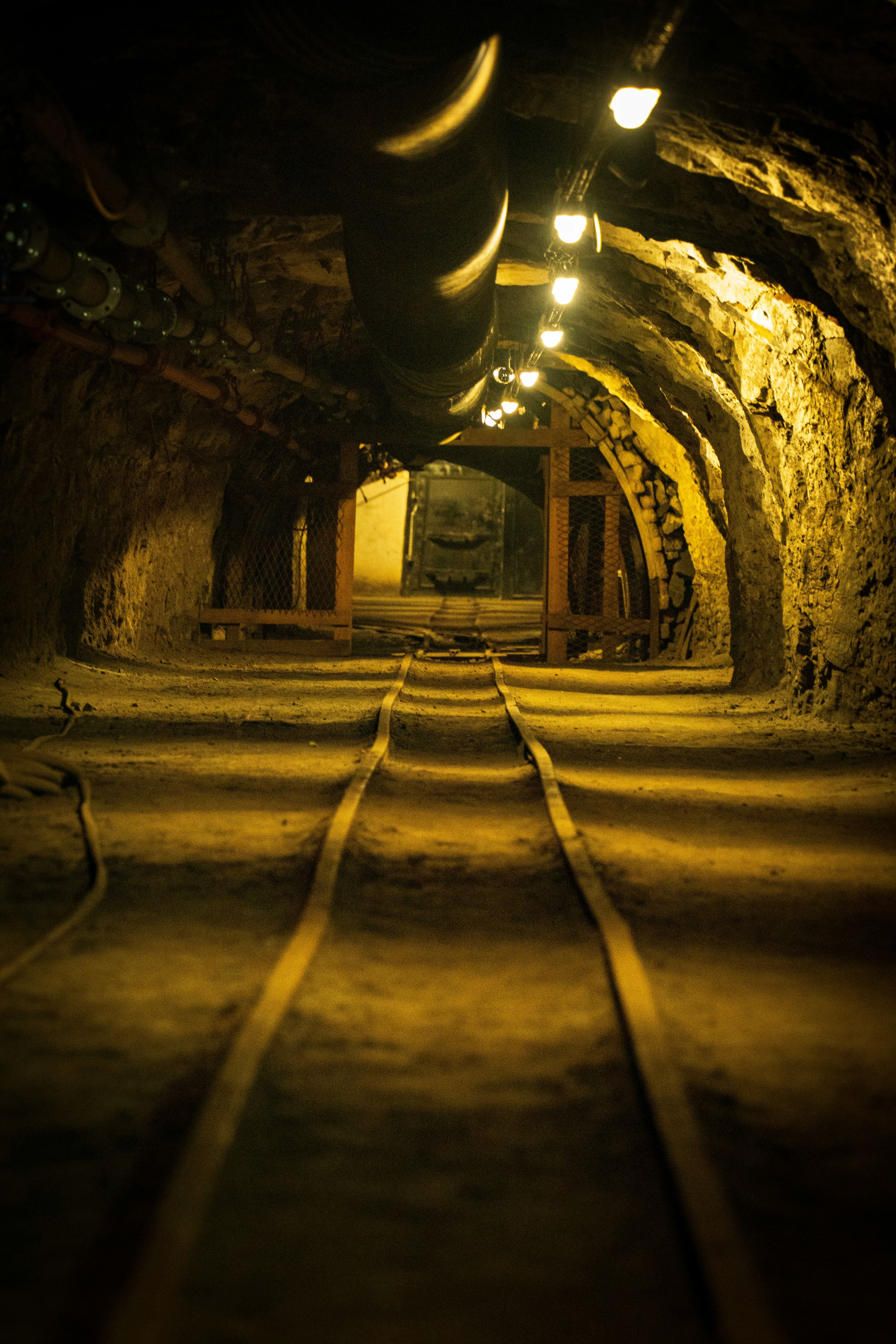 A lit underground tunnel.
